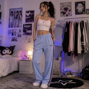 Nerdy Track Pants Sz XS Blue Red Stripe Kpop Y2K Wide Leg Korean Streetwear